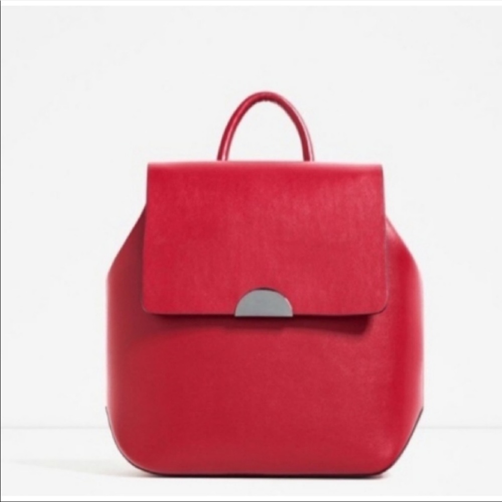 Zara red leather-look backpack